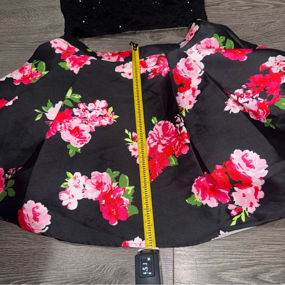 B. Darlin 2 Pc Lace Floral Black Pink Cocktail Party Prom Dress 11/12 Sequins - Picture 10 of 15